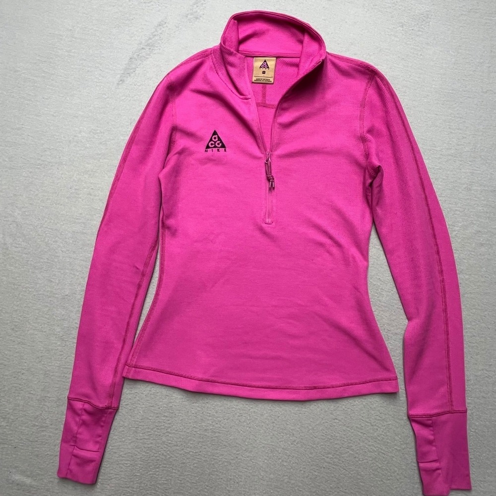 Nike ACG Womens Small Fuchsia Pink Waffle Knit Quarter Zip Base Layer Top